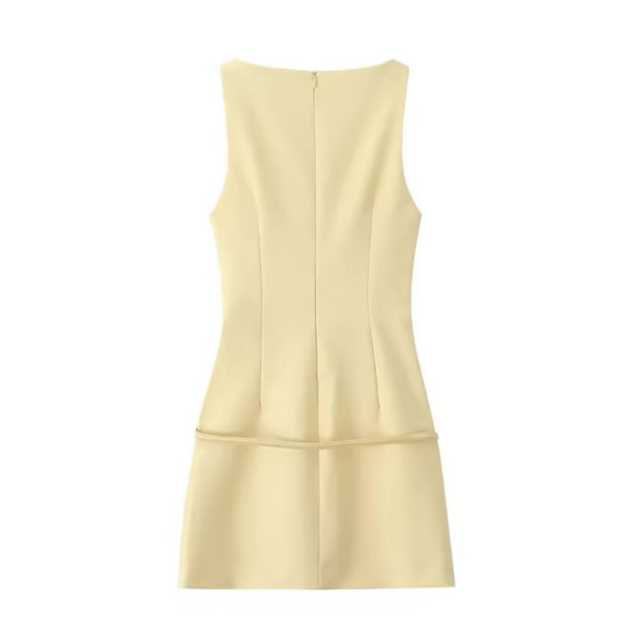 Zara Butter Yellow Belted Mini Dress S - Picture 4 of 5